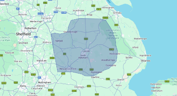 Lincoln, Newark-on-Trent, Gainsborough, Market Rasen, Horncastle area